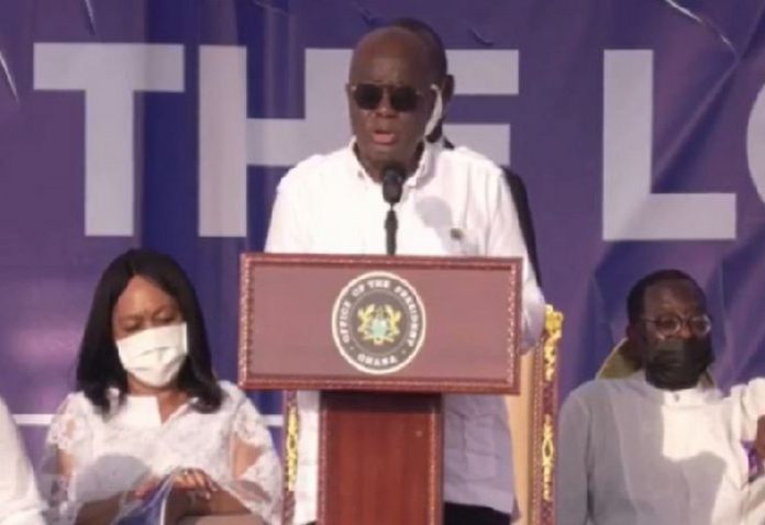 Akufo-Addo delivering a short speech at the thanksgiving ceremony Akufo-Addo delivering a short speech at the thanksgiving ceremony