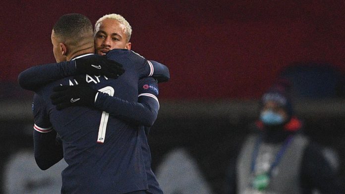 Paris Saint-Germain's Brazilian forward Neymar (R) celebrates with Paris Saint-Germain's French forward Kylian Mbappe after scoring his second goal during the UEFA Champions League group H football match between Paris Saint-Germain (PSG) and Istanbul Basa Image credit: Getty Images Paris Saint-Germain's Brazilian forward Neymar (R) celebrates with Paris Saint-Germain's French forward Kylian Mbappe after scoring his second goal during the UEFA Champions League group H football match between Paris Saint-Germain (PSG) and Istanbul Basa Image credit: Getty Images
