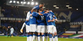 Gylfi Sigurdsson of Everton (hidden) celebrates with teammates Image credit: Getty Images