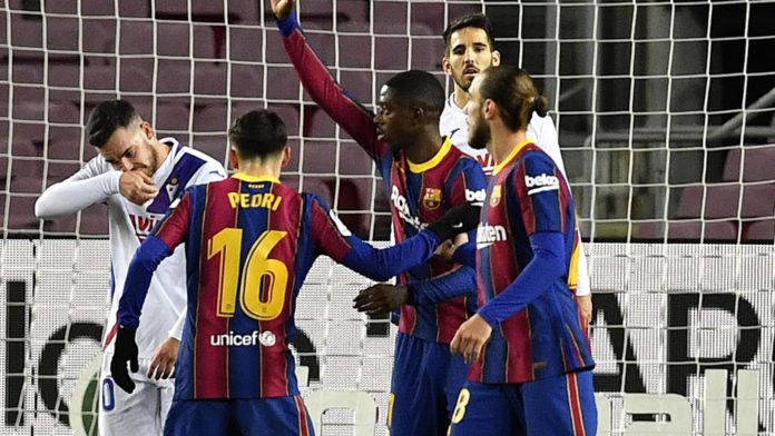 Ousmane Dembele celebrates scoring for Barcelona against Eibar Image credit: Getty Images Ousmane Dembele celebrates scoring for Barcelona against Eibar Image credit: Getty Images