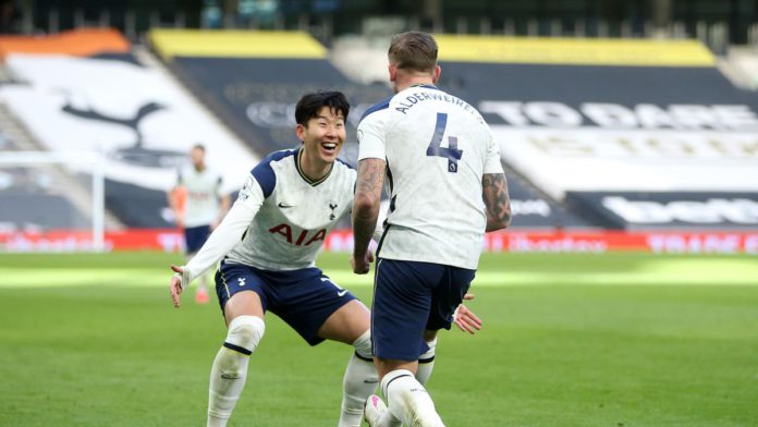 Toby Alderweireld of Tottenham Hotspur celebrates with teammate Son Heung-Min of after scoring their team's third goal during the Premier League match between Tottenham Hotspur and Leeds United at Tottenham Hotspur Stadium on January 02, 2021 in London, E Image credit: Getty Images Toby Alderweireld of Tottenham Hotspur celebrates with teammate Son Heung-Min of after scoring their team's third goal during the Premier League match between Tottenham Hotspur and Leeds United at Tottenham Hotspur Stadium on January 02, 2021 in London, E Image credit: Getty Images