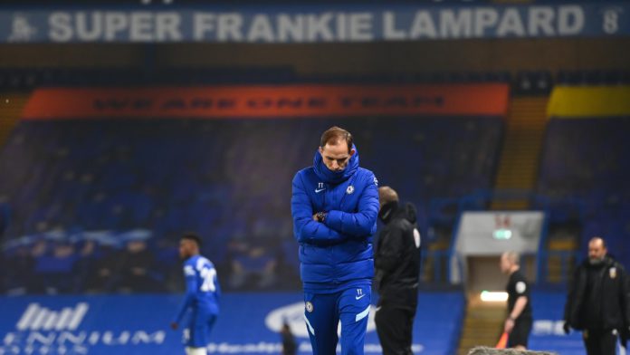 Thomas Tuchel the head coach / manager of Chelsea looks on with a banner for former head coach / manager Frank Lampard above him during the Premier League match between Chelsea and Wolverhampton Wanderers at Stamford Bridge on January 27, 2021 in London, Image credit: Getty Images Thomas Tuchel the head coach / manager of Chelsea looks on with a banner for former head coach / manager Frank Lampard above him during the Premier League match between Chelsea and Wolverhampton Wanderers at Stamford Bridge on January 27, 2021 in London, Image credit: Getty Images