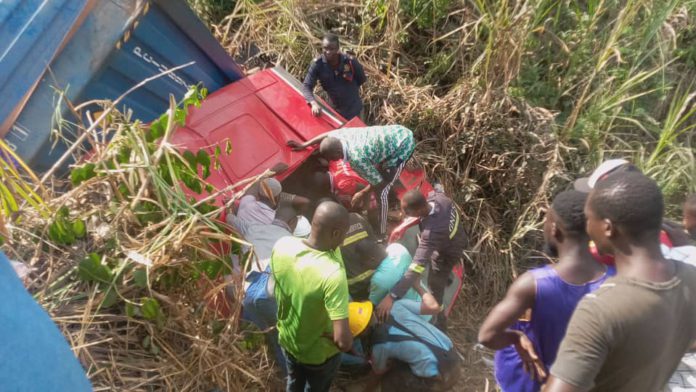 Mate trapped under trailer at Kintampo