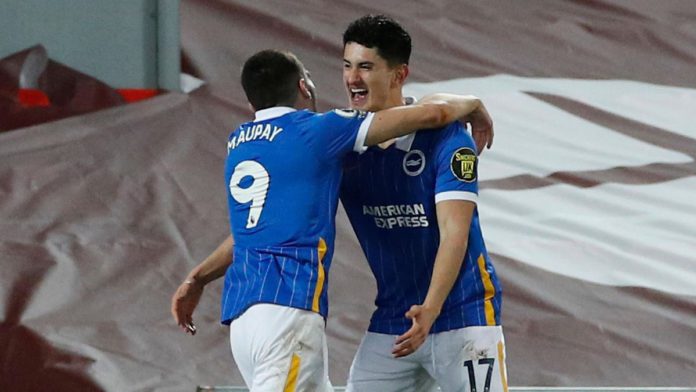 Brighton's Steven Alzate celebrates scoring against Liverpool Image credit: Getty Images Brighton's Steven Alzate celebrates scoring against Liverpool Image credit: Getty Images