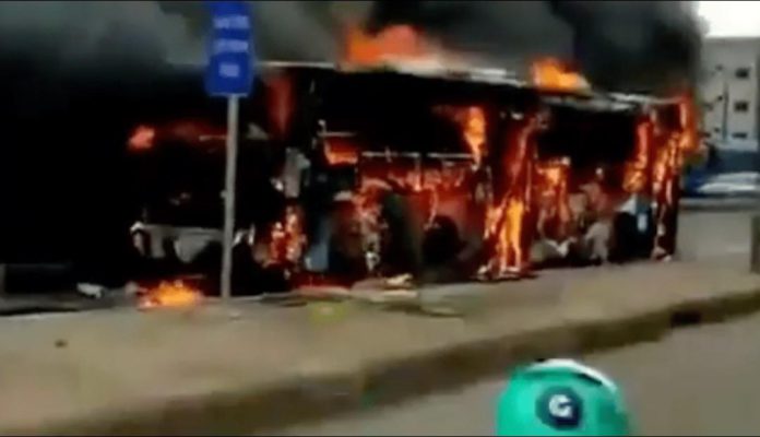 bus catches fire