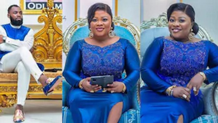 Rev Obofour Antwi and wife Ciara Bofowaa Antwi in royal blue outfits Rev Obofour Antwi and wife Ciara Bofowaa Antwi in royal blue outfits