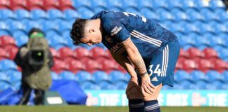 Arsenal's Swiss midfielder Granit Xhaka reacts after Burnley's New Zealand striker Chris Wood scores his team's opening goal during the English Premier League football match between Burnley and Arsenal at Turf Moor Image credit: Getty Images