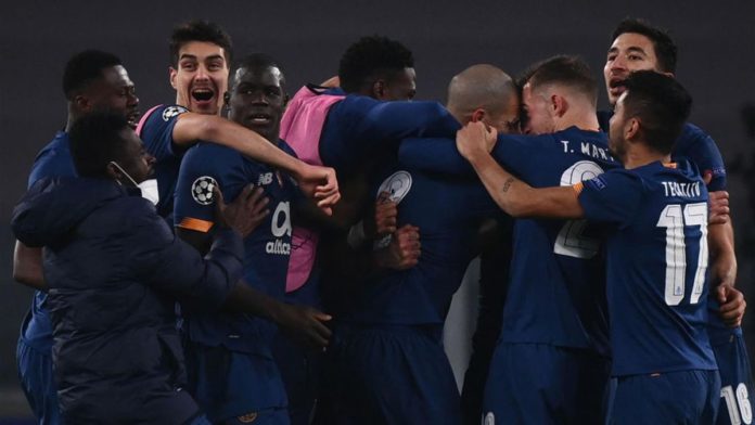 FC Porto's players celebrate after scoring their second goal during the UEFA Champions League round of 16 second leg football match between Juventus Turin and FC Porto Image credit: Getty Images FC Porto's players celebrate after scoring their second goal during the UEFA Champions League round of 16 second leg football match between Juventus Turin and FC Porto Image credit: Getty Images