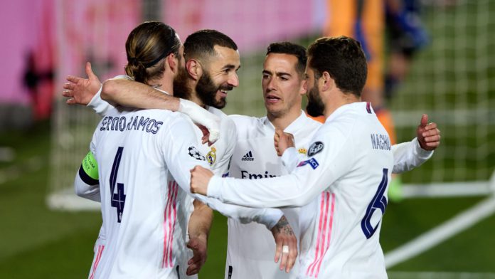 Sergio Ramos of Real Madrid celebrates with team mates after scoring their side's second during the UEFA Champions League Round of 16 match between Real Madrid and Atalanta at Estadio Alfredo Di Stefano on March 16, 2021 in Madrid, Spain. Image credit: Getty Images Sergio Ramos of Real Madrid celebrates with team mates after scoring their side's second during the UEFA Champions League Round of 16 match between Real Madrid and Atalanta at Estadio Alfredo Di Stefano on March 16, 2021 in Madrid, Spain. Image credit: Getty Images