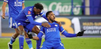 Kelechi Iheanacho of Leicester City celebrates after scoring to make it 3-1 during the Emirates FA Cup Quarter Final match between Leicester City and Manchester United at The King Power Stadium Image credit: Getty Images