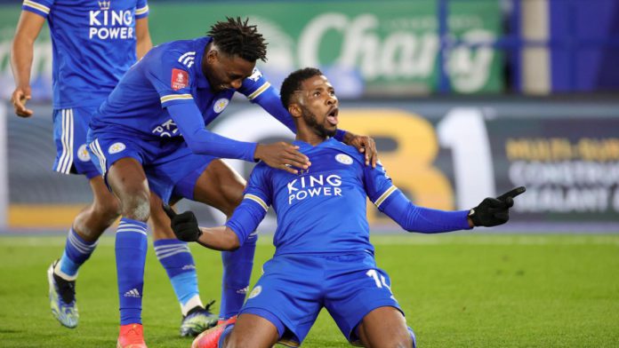 Kelechi Iheanacho of Leicester City celebrates after scoring to make it 3-1 during the Emirates FA Cup Quarter Final match between Leicester City and Manchester United at The King Power Stadium Image credit: Getty Images Kelechi Iheanacho of Leicester City celebrates after scoring to make it 3-1 during the Emirates FA Cup Quarter Final match between Leicester City and Manchester United at The King Power Stadium Image credit: Getty Images