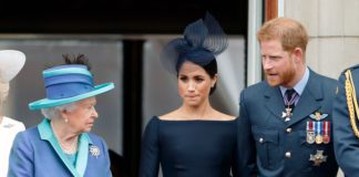 L-R: Queen Elizabeth, Meghan Markle, and Prince Harry. Photo: Getty Images