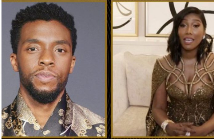 Pictured in this screen grab: Simone Ledward Boseman (R) accepts the award for Best Actor in a Motion Picture – Drama for “Ma Rainey’s Black Bottom” on behalf of Chadwick Boseman at the 78th Annual Golden Globe Awards on February 28, 2021. -- (Photo by: NBC) Pictured in this screen grab: Simone Ledward Boseman (R) accepts the award for Best Actor in a Motion Picture – Drama for “Ma Rainey’s Black Bottom” on behalf of Chadwick Boseman at the 78th Annual Golden Globe Awards on February 28, 2021. -- (Photo by: NBC)