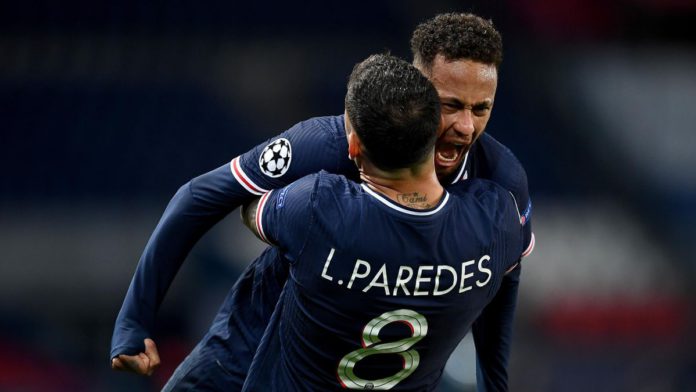 Neymar of Paris Saint-Germain and teammate Leandro Paredes celebrate their team's victory at full-time after the UEFA Champions League Quarter Final Second Leg match between Paris Saint-Germain and FC Bayern Munich at Parc des Princes on April 13, 2021 Image credit: Getty Images Neymar of Paris Saint-Germain and teammate Leandro Paredes celebrate their team's victory at full-time after the UEFA Champions League Quarter Final Second Leg match between Paris Saint-Germain and FC Bayern Munich at Parc des Princes on April 13, 2021 Image credit: Getty Images
