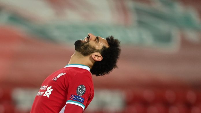 Mohamed Salah of Liverpool reacts during the UEFA Champions League Quarter Final Second Leg match between Liverpool FC and Real Madrid at Anfield on April 14, 2021 in Liverpool, England. Image credit: Getty Images Mohamed Salah of Liverpool reacts during the UEFA Champions League Quarter Final Second Leg match between Liverpool FC and Real Madrid at Anfield on April 14, 2021 in Liverpool, England. Image credit: Getty Images
