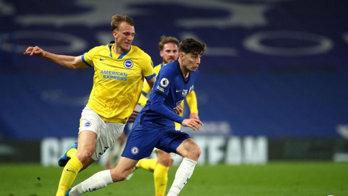 Kai Havertz of Chelsea runs with the ball under pressure from Dan Burn of Brighton and Hove Albion during the Premier League match between Chelsea and Brighton & Hove Albion at Stamford Bridge on April 20, 2021 in London, England Image credit: Getty Images Kai Havertz of Chelsea runs with the ball under pressure from Dan Burn of Brighton and Hove Albion during the Premier League match between Chelsea and Brighton & Hove Albion at Stamford Bridge on April 20, 2021 in London, England Image credit: Getty Images