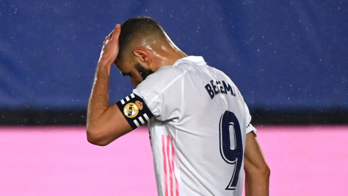 Real Madrid's French forward Karim Benzema gestures during the Spanish League football match between Real Madrid CF and Real Betis at the Alfredo di Stefano stadium in Valdebebas, on the outskirts of Madrid, on April 24, 2021. Image credit: Getty Images Real Madrid's French forward Karim Benzema gestures during the Spanish League football match between Real Madrid CF and Real Betis at the Alfredo di Stefano stadium in Valdebebas, on the outskirts of Madrid, on April 24, 2021. Image credit: Getty Images
