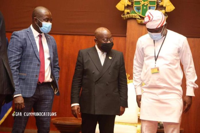GFA boss, Kurt Okraku, President Akufo Addo and Sports Minister Mustapha Ussif GFA boss, Kurt Okraku, President Akufo Addo and Sports Minister Mustapha Ussif