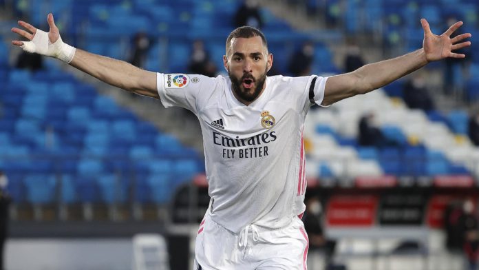 Karim Benzema of Real Madrid celebrates after scoring a goal as referee disallow the goal during La Liga match between Real Madrid and Sevilla at Alfredo Di Stefano Stadium Image credit: Getty Images Karim Benzema of Real Madrid celebrates after scoring a goal as referee disallow the goal during La Liga match between Real Madrid and Sevilla at Alfredo Di Stefano Stadium Image credit: Getty Images