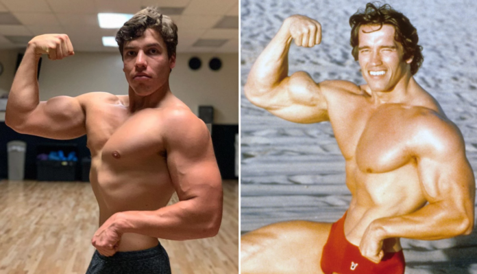 Joseph Baena; Arnold Schwarzenegger in 1977 | CREDIT: JOSEPH BAENA/INSTAGRAM; MICHAEL OCHS ARCHIVES/GETTY