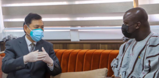 Mr Lu Kun (left), the Chinese Ambassador to Ghana, holding discussions with Mr Samuel Abu Jinapor, the Minister of Lands and Natural Resource, in Accra yesterday