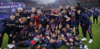 PSG players celebrate