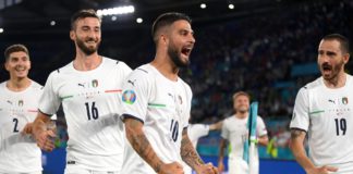 ROME, ITALY - JUNE 11: Lorenzo Insigne of Italy celebrates after scoring their side's third goal during the UEFA Euro 2020 Championship Group A match between Turkey and Italy at the Stadio Olimpico on June 11, 2021 in Rome, Italy. Image credit: Getty Images