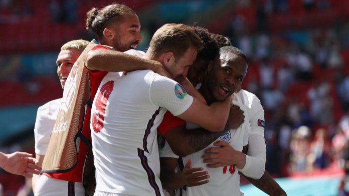 England celebrate Raheem Sterling's goal Image credit: Getty Images England celebrate Raheem Sterling's goal Image credit: Getty Images