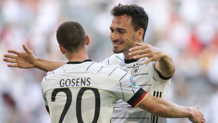 Robin Gosens of Germany celebrates with Mats Hummels after scoring their side's fourth goal Image credit: Getty Images Robin Gosens of Germany celebrates with Mats Hummels after scoring their side's fourth goal Image credit: Getty Images