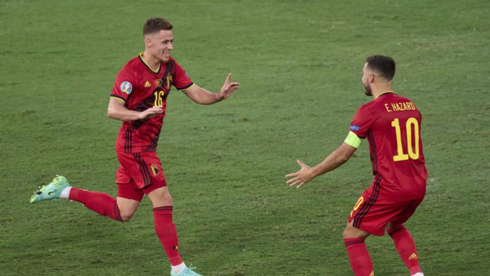 SEVILLE, SPAIN - JUNE 27: Thorgan Hazard of Belgium celebrates after scoring his team's first goal with his teammate Eden Hazard during the UEFA Euro 2020 Championship Round of 16 match between Belgium and Portugal at Estadio La Cartuja on June 27, 2021 i Image credit: Getty Images SEVILLE, SPAIN - JUNE 27: Thorgan Hazard of Belgium celebrates after scoring his team's first goal with his teammate Eden Hazard during the UEFA Euro 2020 Championship Round of 16 match between Belgium and Portugal at Estadio La Cartuja on June 27, 2021 i Image credit: Getty Images