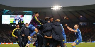 GLASGOW, SCOTLAND - JUNE 29: Artem Dovbyk of Ukraine (obscured) celebrates with team mates after scoring their side's second goal during the UEFA Euro 2020 Championship Round of 16 match between Sweden and Ukraine at Hampden Park on June 29, 2021 in Glasg Image credit: Getty Images