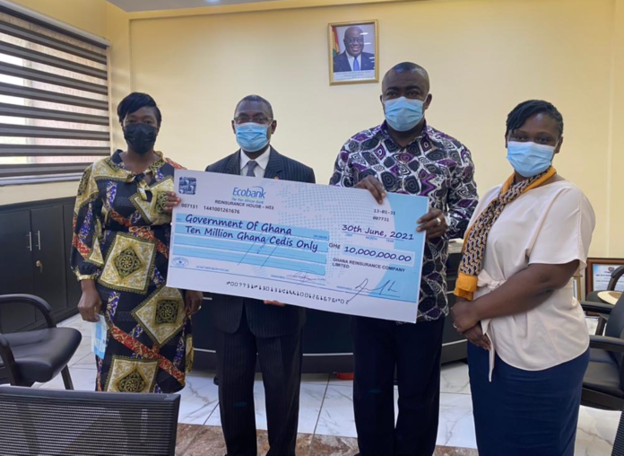 Ghana Reinsurance Company Limited (GhanaRE) has presented a cheque of 10 million cedis to government through the State Interest and Governance Authority (SIGA). Ghana Reinsurance Company Limited (GhanaRE) has presented a cheque of 10 million cedis to government through the State Interest and Governance Authority (SIGA).