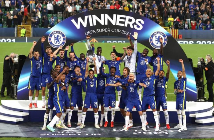 Chelsea celebrate Super Cup Chelsea celebrate Super Cup