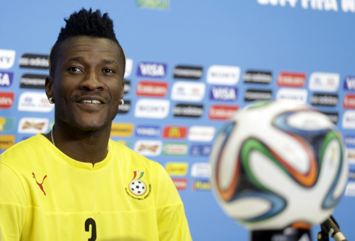 Ghana's Asamoah Gyan attends a news conference before an official training session the day before the group G World Cup soccer match between Ghana and the United States at the Arena das Dunas in Natal, Brazil, Sunday, June 15, 2014. (AP Photo/Dolores Ochoa) Ghana's Asamoah Gyan attends a news conference before an official training session the day before the group G World Cup soccer match between Ghana and the United States at the Arena das Dunas in Natal, Brazil, Sunday, June 15, 2014. (AP Photo/Dolores Ochoa)