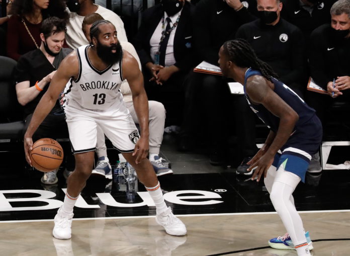 Brooklyn Nets vs Minnesota Timberwolves Brooklyn Nets guard James Harden (L) is defended by Minnesota Timberwolves forward Taurean Prince (R) in the first half of the NBA preseason basketball game between the Brooklyn Nets and the Minnesota Timberwolves at Barclays Center in Brooklyn, New York, USA, 14 October 2021. EPA/Peter Foley SHUTTERSTOCK OUT