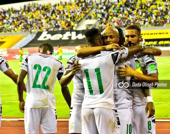Andre Ayew celebrates with teammates Andre Ayew celebrates with teammates
