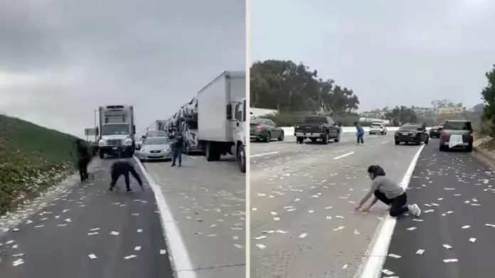 Cash rains as door of bullion van pops open