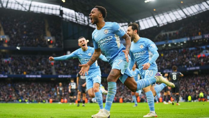Raheem Sterling of Manchester City celebrates after scoring their side's first goal from the penalty spot during the Premier League match between Manchester City and Wolverhampton Wanderers at Etihad Stadium on December 11, 2021 in Manchester, England Image credit: Getty Images Raheem Sterling of Manchester City celebrates after scoring their side's first goal from the penalty spot during the Premier League match between Manchester City and Wolverhampton Wanderers at Etihad Stadium on December 11, 2021 in Manchester, England Image credit: Getty Images