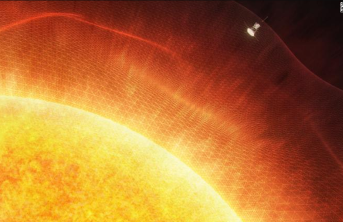 This illustration shows Parker Solar Probe reaching the outer atmosphere of the sun.
