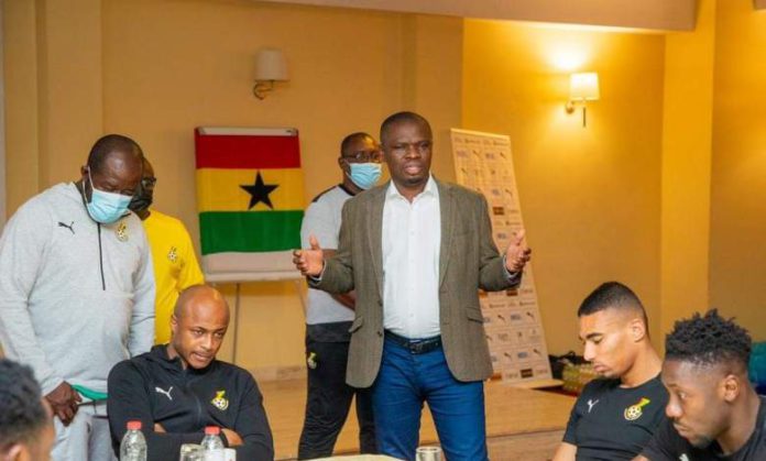 Sports Minister speaking to Black Stars players Sports Minister speaking to Black Stars players