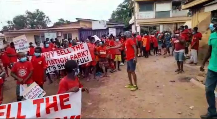 La concerned youth stage demo against sale of aviation, school lands