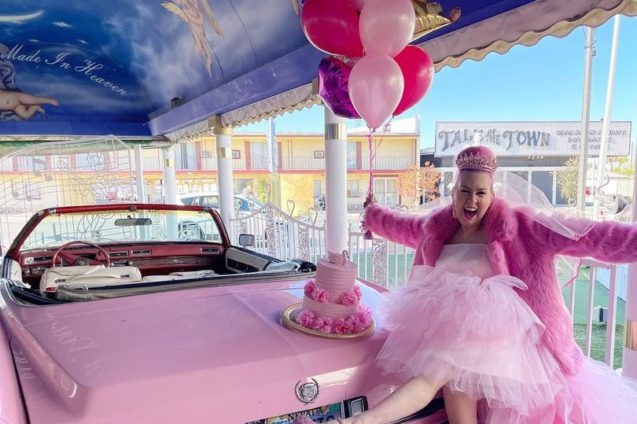 Woman marries color pink
