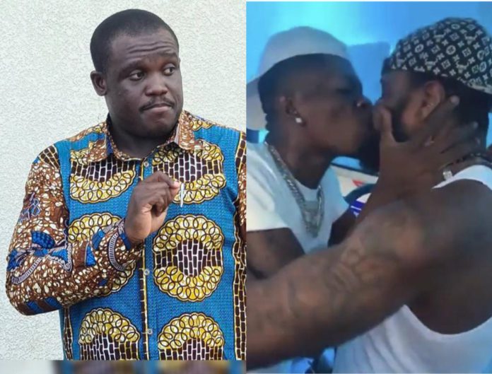 Sam George and photo of Shatta Wale kissing his bodyguard Sam George and photo of Shatta Wale kissing his bodyguard