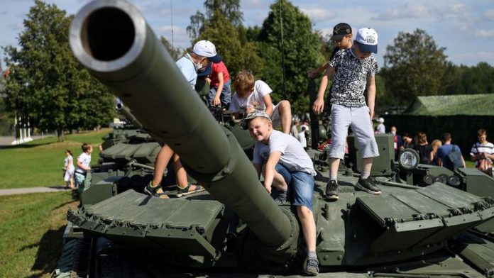 Kids can climb over Russian army tanks at the park (Image: AFP via Getty Images) Kids can climb over Russian army tanks at the park (Image: AFP via Getty Images)