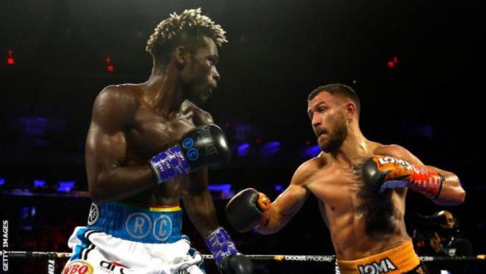 Ukraine's Vasiliy Lomachenko beat Ghana's Richard Commey on points when the two fought in December Ukraine's Vasiliy Lomachenko beat Ghana's Richard Commey on points when the two fought in December