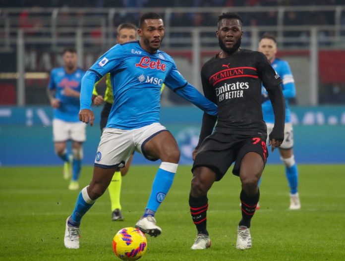 Napoli's defender Juan Jesus (L) in action against AC Milan's midfielder Frank Kessie during the Italian Serie A soccer match AC Milan vs SSC Napoli at Giuseppe Meazza Stadium in Milan, Italy, 19 December 2021. EPA/ROBERTO BREGANI Napoli's defender Juan Jesus (L) in action against AC Milan's midfielder Frank Kessie during the Italian Serie A soccer match AC Milan vs SSC Napoli at Giuseppe Meazza Stadium in Milan, Italy, 19 December 2021. EPA/ROBERTO BREGANI