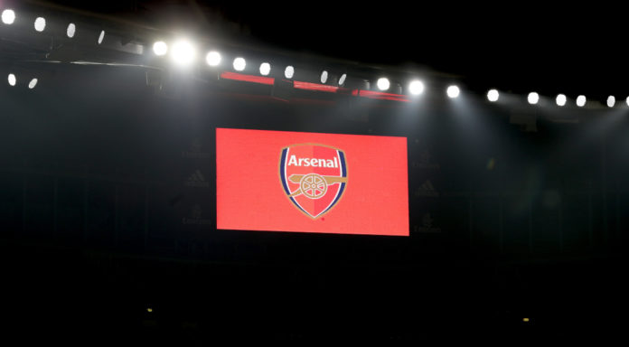 LONDON, ENGLAND - NOVEMBER 29: The Arsenal logo is seen on the LED screen prior to the Premier League match between Arsenal and Wolverhampton Wanderers at Emirates Stadium on November 29, 2020 in London, England. Sporting stadiums around the UK remain under strict restrictions due to the Coronavirus Pandemic as Government social distancing laws prohibit fans inside venues resulting in games being played behind closed doors. (Photo by Catherine Ivill/Getty Images) LONDON, ENGLAND - NOVEMBER 29: The Arsenal logo is seen on the LED screen prior to the Premier League match between Arsenal and Wolverhampton Wanderers at Emirates Stadium on November 29, 2020 in London, England. Sporting stadiums around the UK remain under strict restrictions due to the Coronavirus Pandemic as Government social distancing laws prohibit fans inside venues resulting in games being played behind closed doors. (Photo by Catherine Ivill/Getty Images)