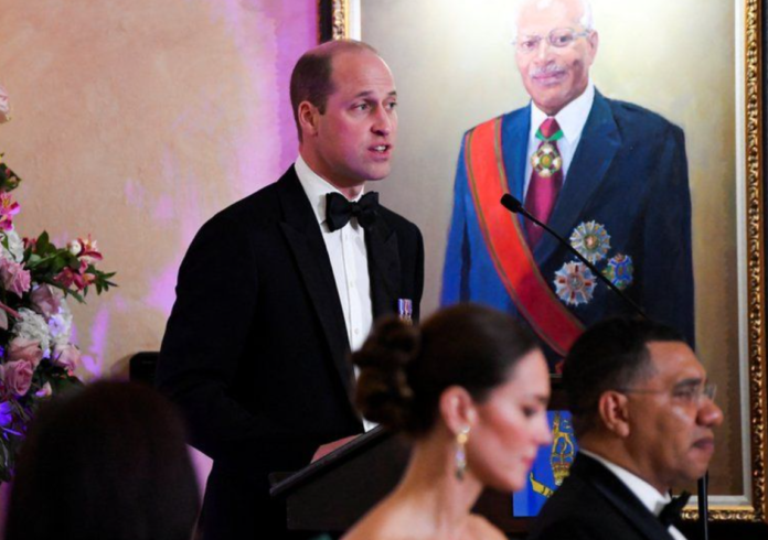 Speaking at a dinner hosted by the Governor General of Jamaica, Prince William praised the spirit of the island that "makes it so special" as well as addressing the UK's role in slavery.| photo credit: Reuters