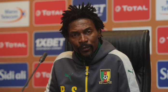 Rigobert Song, coach of Cameroon during the Cameroon Press Conference on 22 January 2018 at Grand Stade de Tanger, Tanger Morocco Pic Sydney Mahlangu/BackpagePix Rigobert Song, coach of Cameroon during the Cameroon Press Conference on 22 January 2018 at Grand Stade de Tanger, Tanger Morocco Pic Sydney Mahlangu/BackpagePix