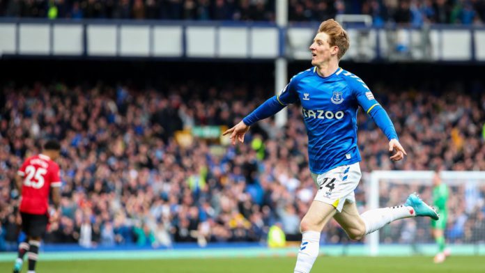 Anthony Gordon of Everton celebrates after scoring a goal to make it 1-0 during the Premier League match between Everton and Manchester United at Goodison Park Image credit: Getty Images Anthony Gordon of Everton celebrates after scoring a goal to make it 1-0 during the Premier League match between Everton and Manchester United at Goodison Park Image credit: Getty Images